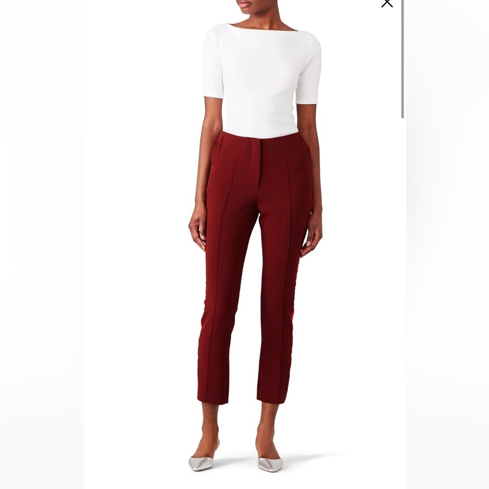 Cinq a Sept Striped Lana trousers size 0. Burgundy with red stripe.